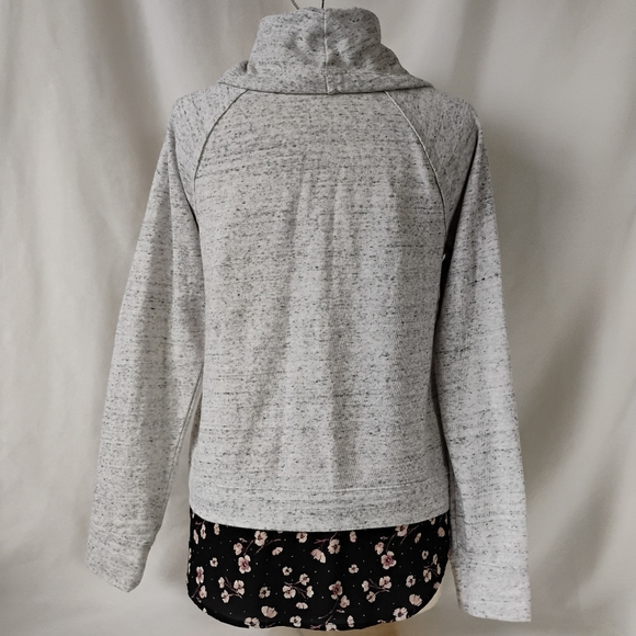 Womens Cowl Neck Gray Knit Sweatshirt Over Floral Chiffon Blouse Layered Look - Picture 8 of 16